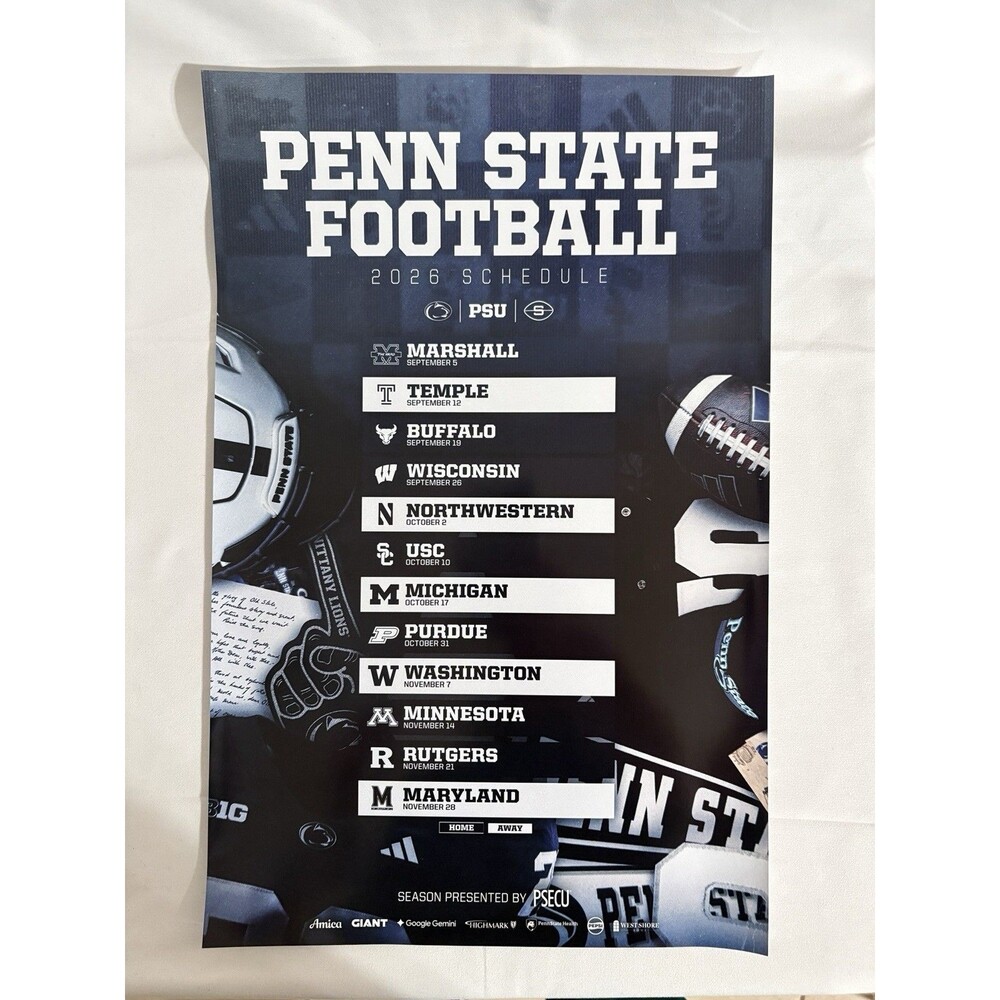 2026 PENN STATE Nittany Lion Football Schedule Poster - 11 in X 17 in